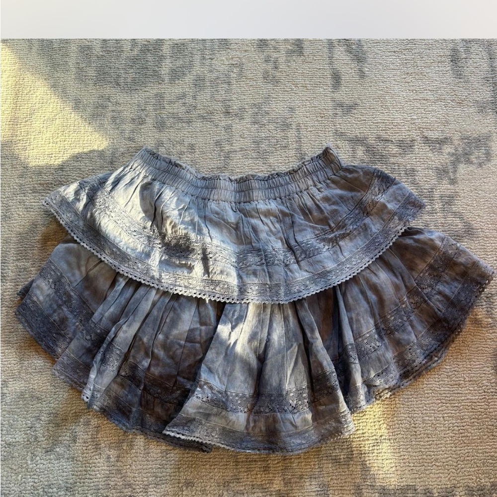 LoveShackFancy Charcoal Layered Mini Skirt